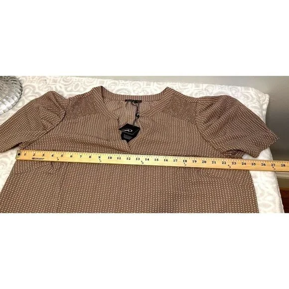$78 NWT Adrianna Papell Plus Size 1x Brown Cream Polka Dot Short Sleeve Blouse - Picture 12 of 14